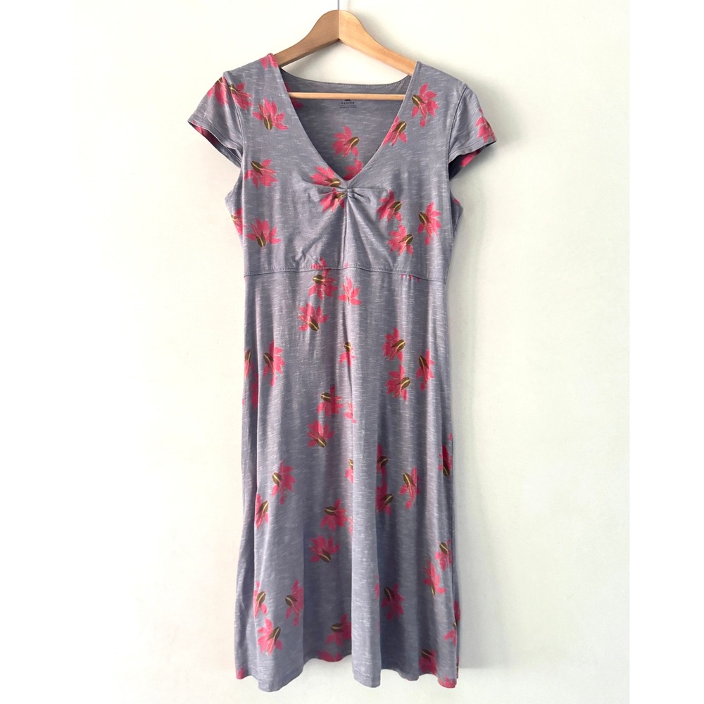 Horny Toad Rosemarie‎ Cap Sleeve Midi Dress M Gray Pink Floral Gorpcore Casual